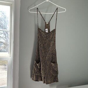 AERIE Women's Animal Print Dress Romper Jumpsuit Brown NWT Size Small
